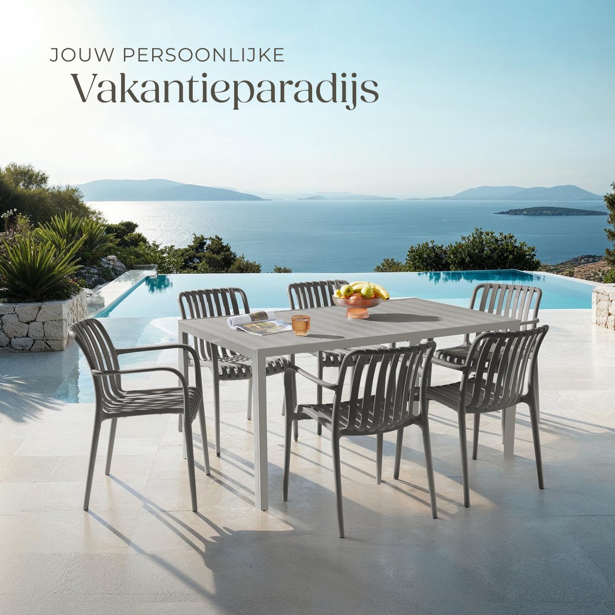 tectake® Set van 4 Tuinstoelen Alcudia - Antraciet - Kunststof Stoelen met Armleuning - Tuinset voor om de Tuintafel of op de Camping - Stapelbaar - Stoelen voor Tuin, Terras of Balkon - Weerbestendig en UV-bestendig - Draagkracht 120kg per Tuinstoel – foto 6
