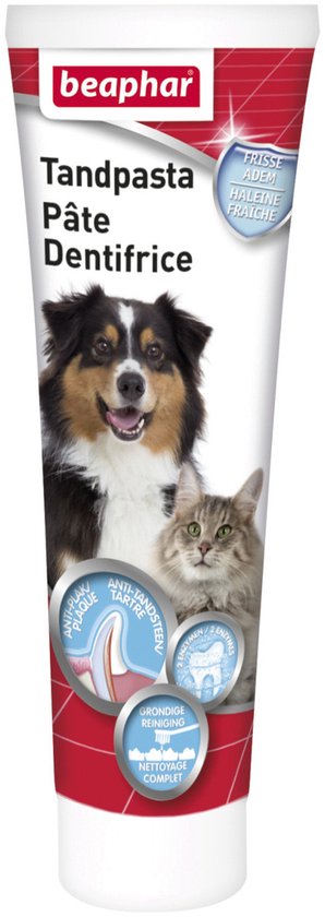 Beaphar Tandpasta Pâte Dentifrice tube met hond en kat. Reinigt grondig, frisse adem, tegen tandplak en tandsteen.