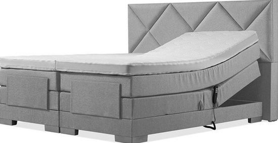 Sweet Sleep Boxspring Électrique - 140x190 - Incl. Tête de lit à carreaux - Gris argenté avec plint