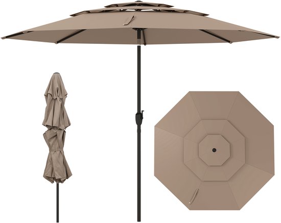 COSTWAY Parasol, windbestendig, stabiel, 300 cm tuinparasol met zwengel, aan beide zijden 45° knikbaar, uv-bescherming, zonwering, terrasparasol, geventileerd, marktscherm voor terras, tuin, balkon