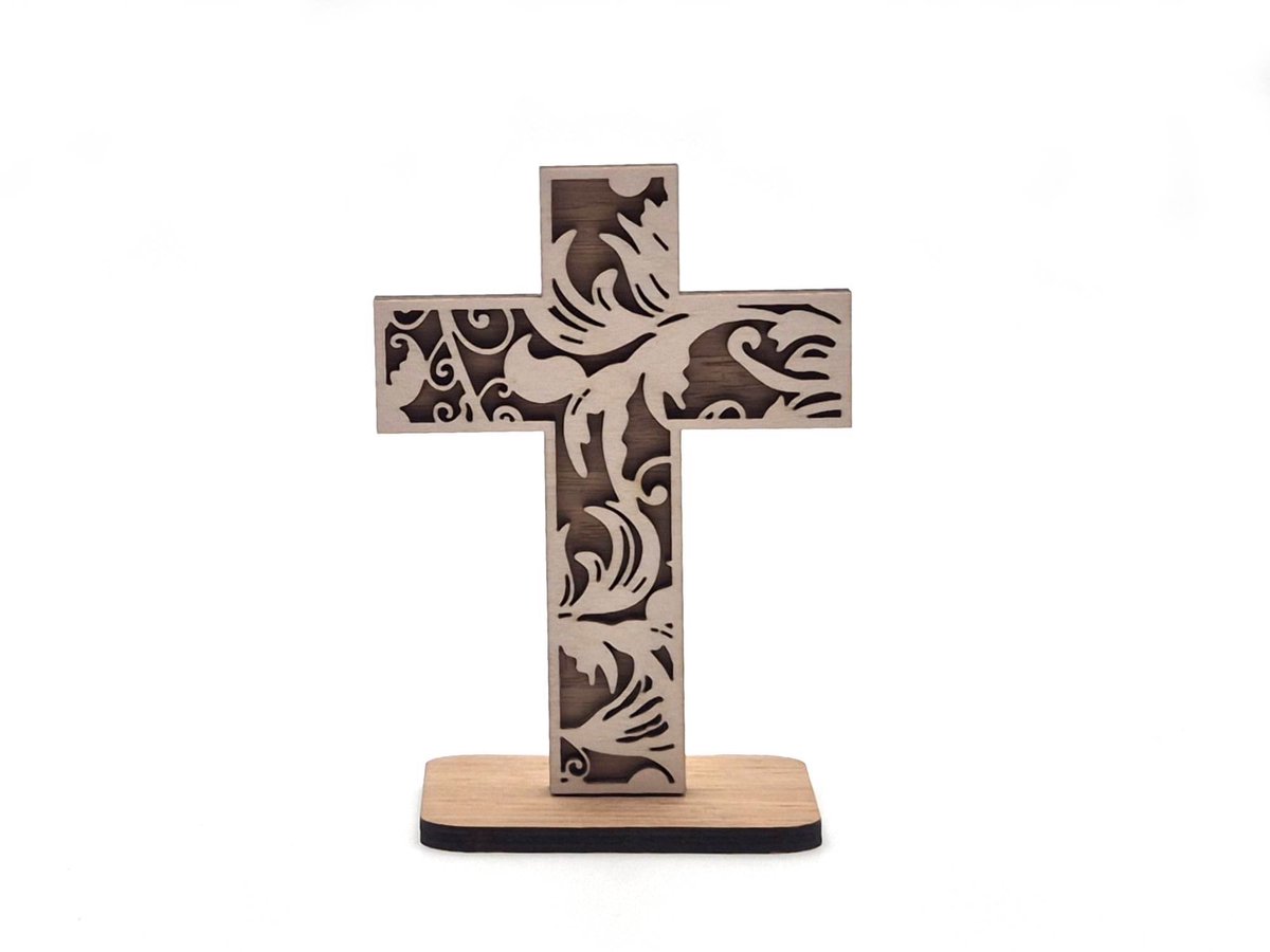 Houten kruisje klein - multilayer - Christelijke Cadeaus - hout - bamboe - decoratie - woonaccessoires - tafelmodel