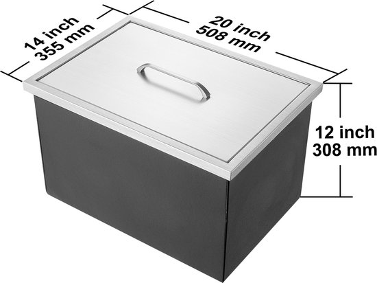 Ingebouwde ijsbox, 40QT, roestvrijstalen ijskoeler, 20"L x 14"B x 12"H commerciële ijsbak met deksel, afvoerbuis en stop, buitenkeuken, wijn-, bierbar van Vevor — afbeelding 3