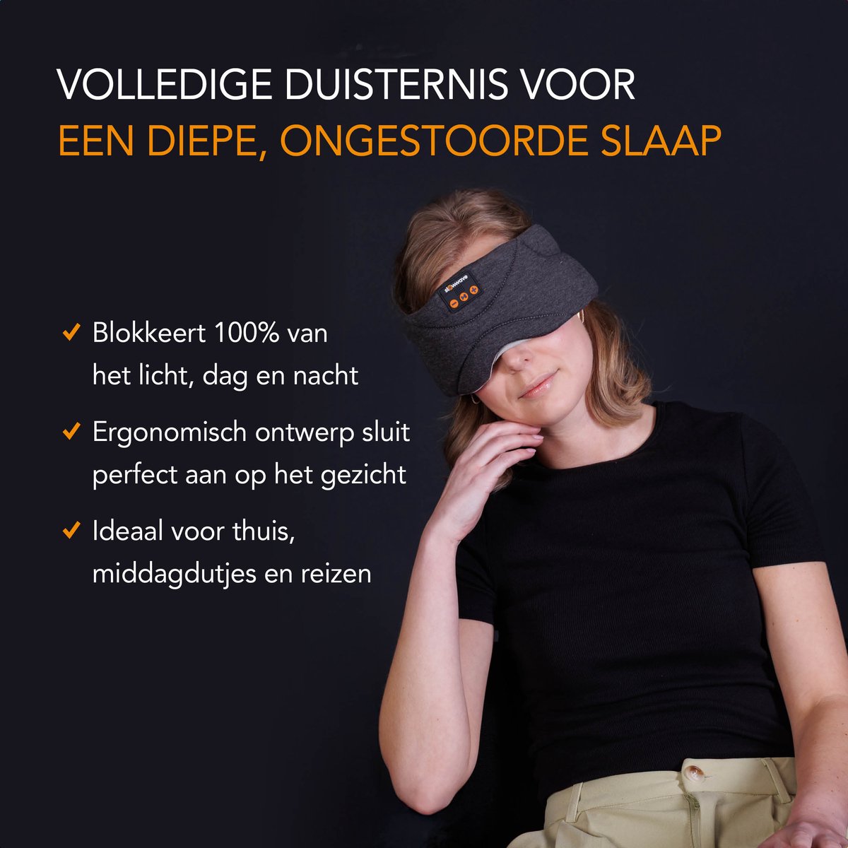 Slowwave Premium Bluetooth Slaapmasker - Stream je favoriete audio in 100% duisternis - Inclusief handige timer-functie - Platte en zachte ‘spons-speakers’ (perfect voor zijslapers) - Koel en ademend materiaal - Kleur: antraciet — afbeelding 11