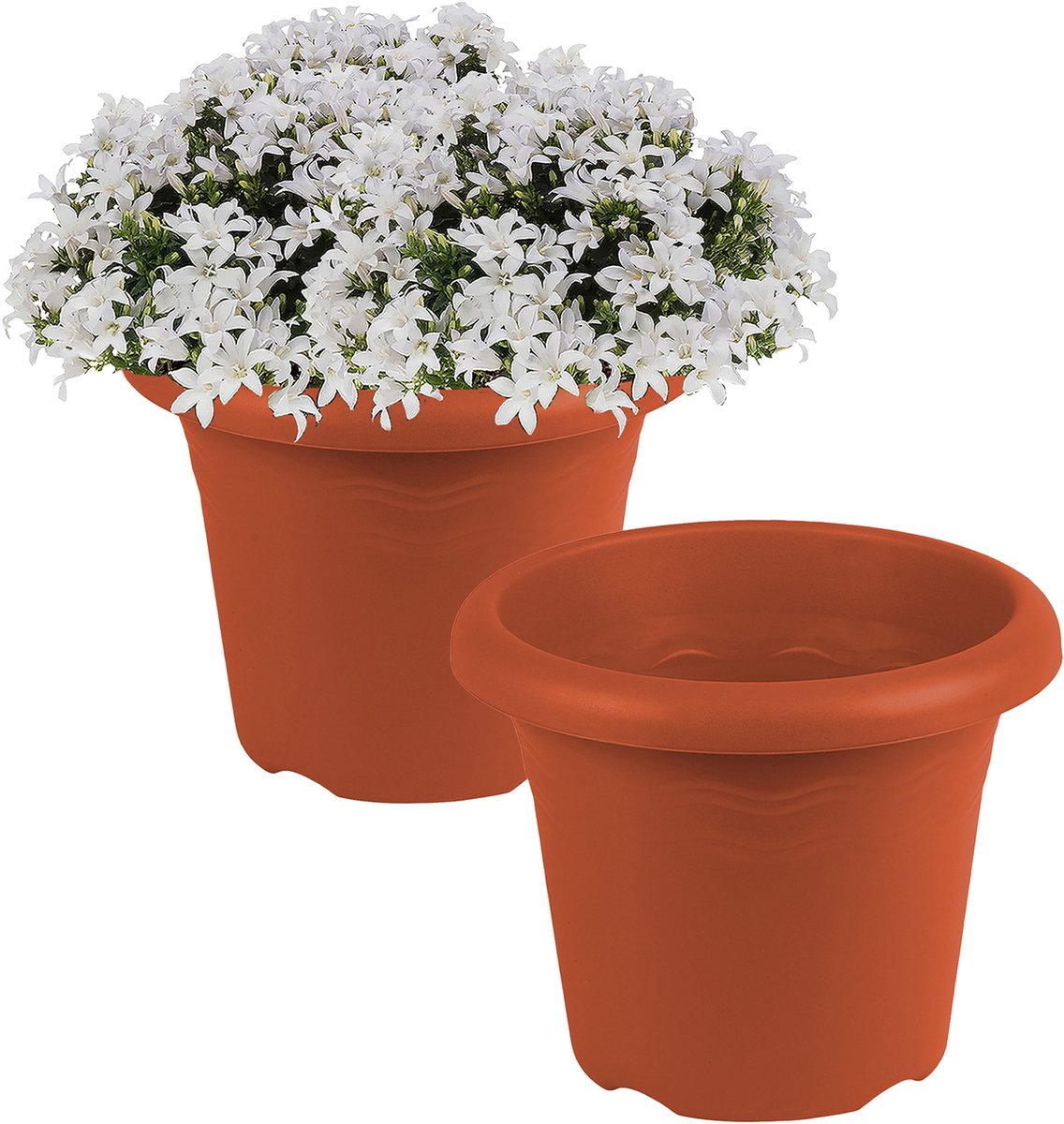 Hega Hogar Plantenbak - 2x - Terra cotta - kunststof - D16 x H12 cm - Plantenbakken/bloembakken voor buiten