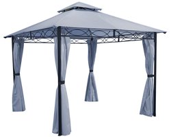 Luxe Paviljoen 3x3m | Tuinpaviljoen Grey Dawn | Zonder Schroeven Opzetten | 100% Waterdicht PVC gecoat 270g/m² | Met Zijwanden | Partytent / Overkapping / Tuintent | Façil
