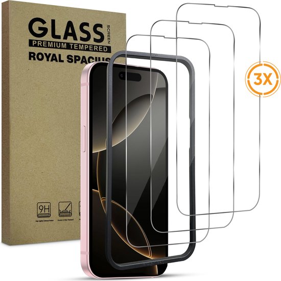 Screenprotector geschikt voor iPhone 16 – Met Uitlijn tool – Gehard Beschermglas – Tempered Glass Screen Cover – 3 Stuks