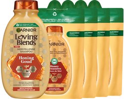 Garnier Loving Blends Honing Goud Shampoo & Refill - Voor beschadigd en breekbaar haar - Vermindert haarbreuk en gespleten punten - Hervulbaar - Navul verpakking -5x 250ml