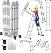 Bol.com Multifunctionele vouwladder 6 in 1 - 3.6M Vouwladder 4 x 3 treden met platform - Aluminium Ladder Mobiele Multifunctione... aanbieding