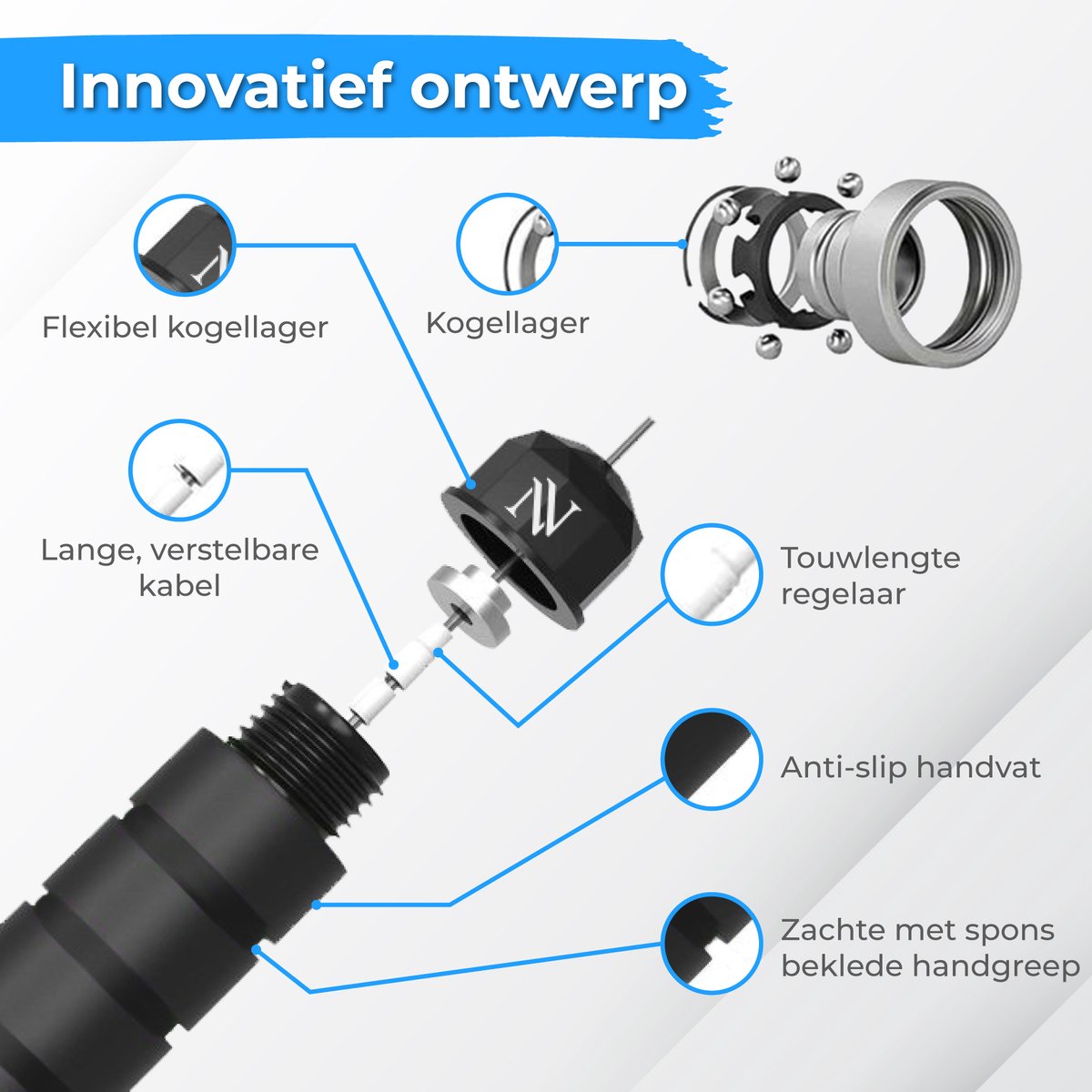 Nuvance Professioneel Sport Springtouw - Verstelbaar - Speedrope - Jump Rope - voor Volwassenen en Kinderen - Zwart — afbeelding 6