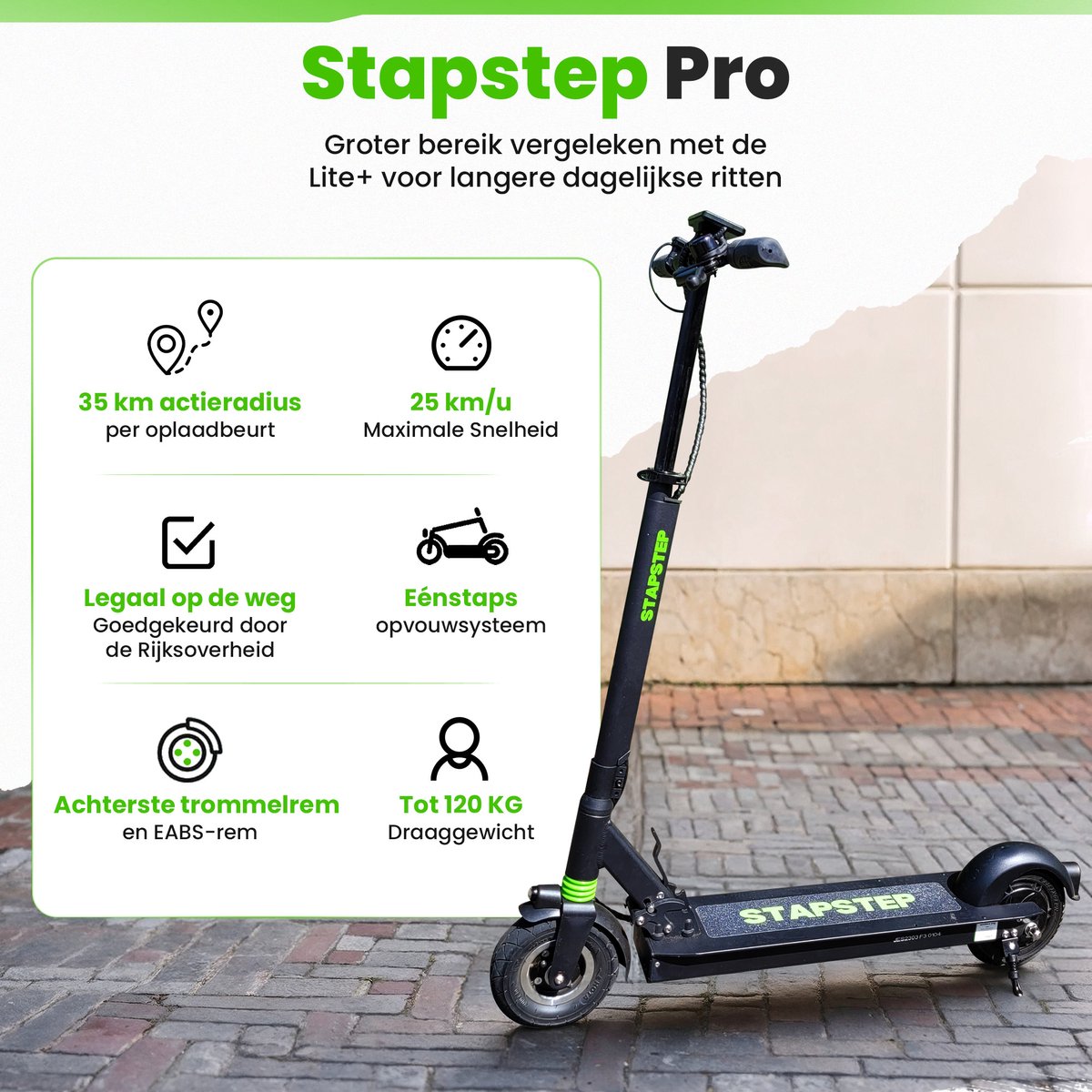Afbeelding 3 van StapStep Pro Elektrische Step voor Volwassenen - Electrische Step - E Step - Wettelijk Toegestaan - 8 Inch - 250W - Snelheid tot 25km/h - Bereik tot 35km - 14KG - Compact Opvouwbaar - Zwart