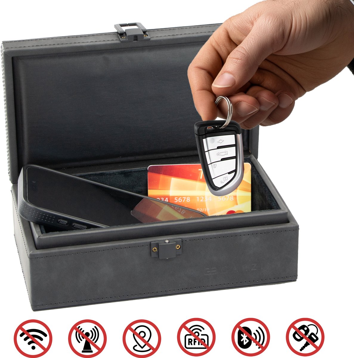Garzini Faraday Box Large – RFID Beschermhoes Autosleutel - Keyless Entry Antidiefstal Box – Sleutelhoesje - Zwart