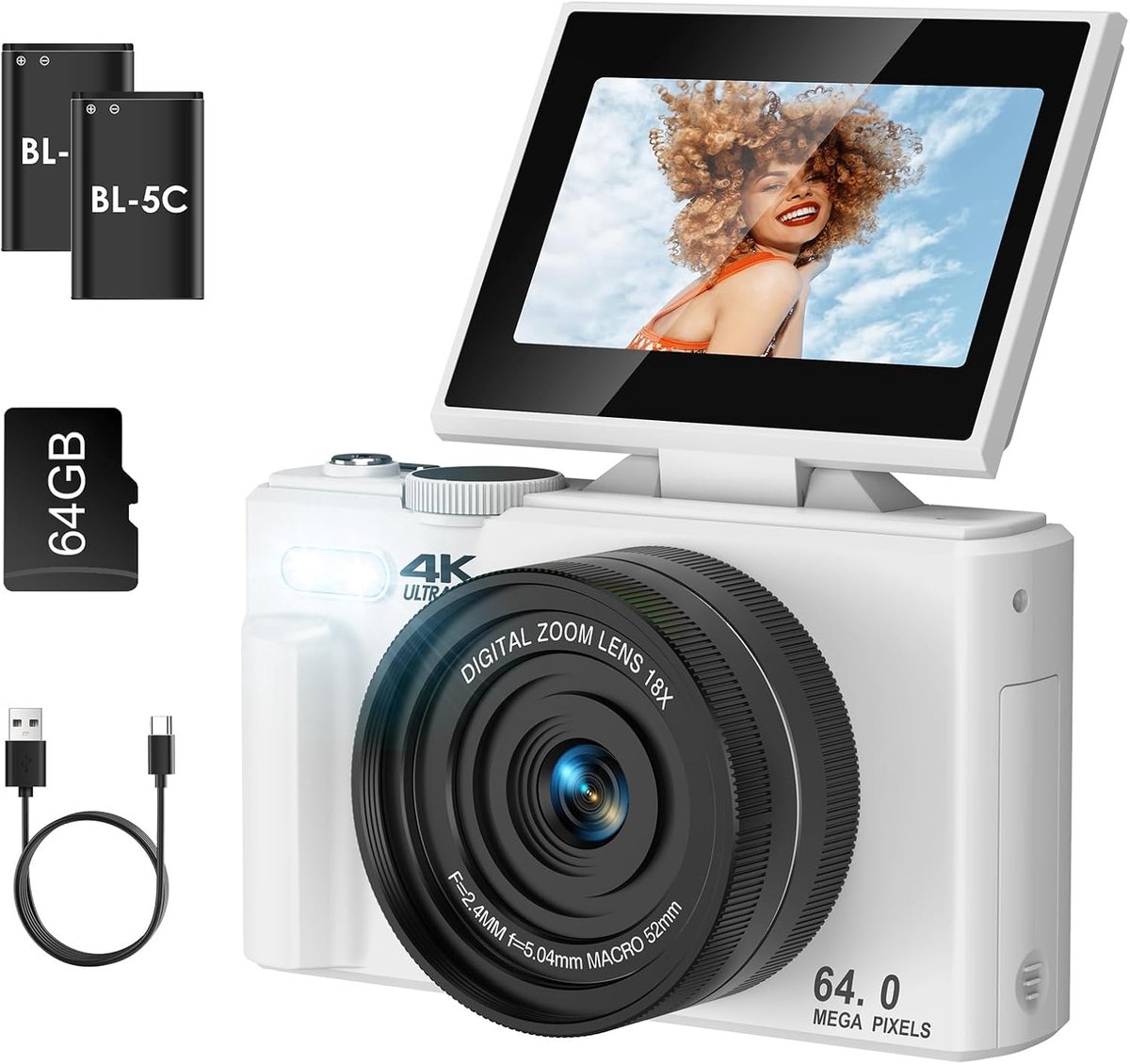 Vlog Camera voor Beginners - Videocamera voor Kinderen en Volwassenen - Handycam - 4K Kwaliteit