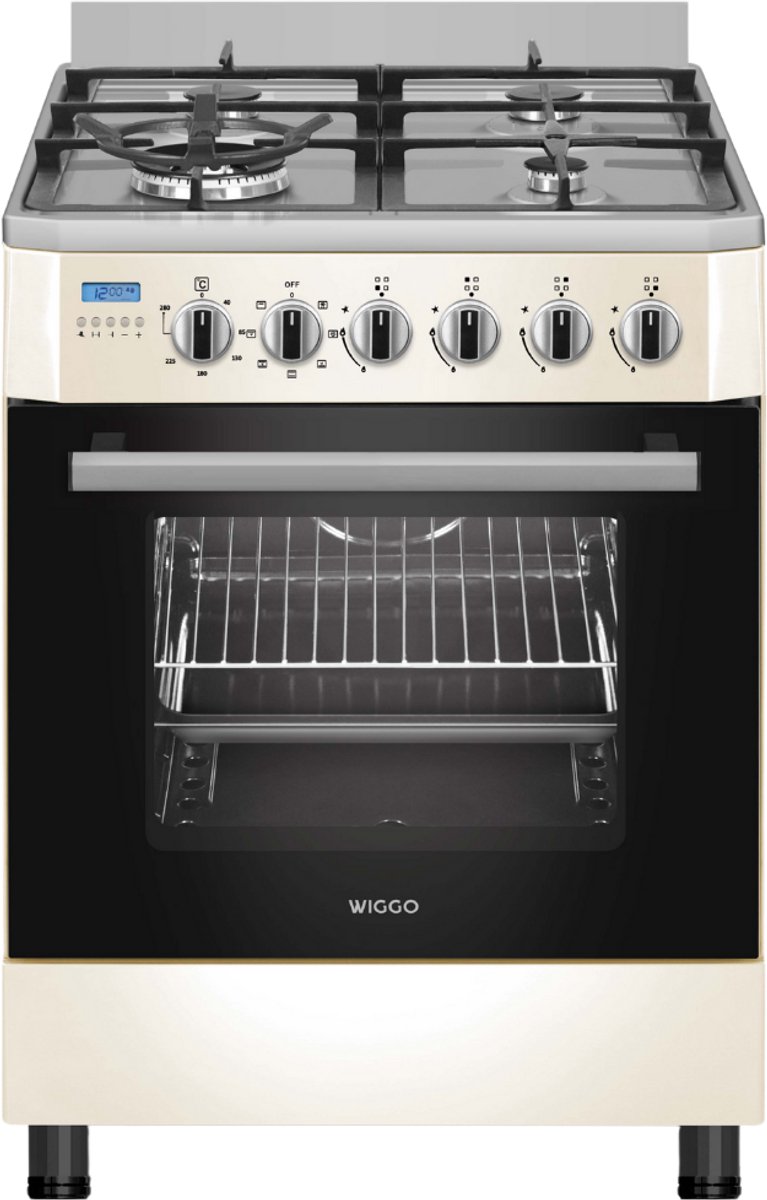 Wiggo WO-E639R(CX) - Serie 9 - 60 cm - Gasfornuis - Wok - Creme Rvs