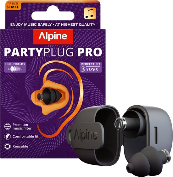 Alpine PartyPlug Pro Oordoppen voor Feesten & Festivals - Nieuw & Verbeterd - 21dB Hi-Fi Gehoorbescherming voor Muziek & Concerten & - Professionele Kwaliteit, Voorkom Gehoorschade - Zwart
