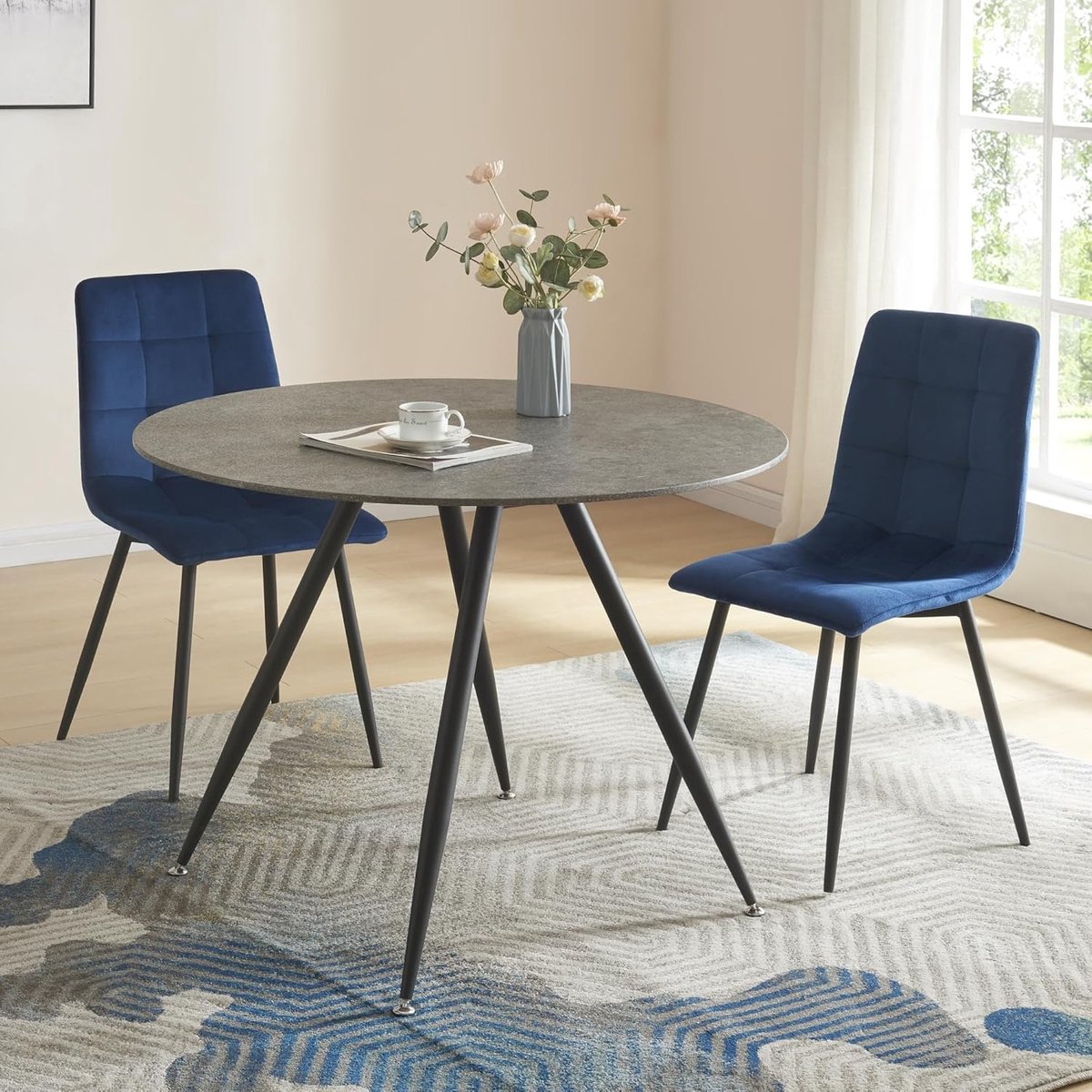 Ronde Eettafel Ø100 cm - Betonkleurig met Zwart - Tijdloos Design
