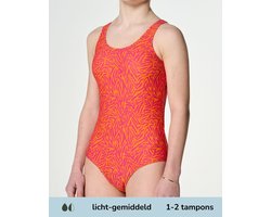 Moodies menstruatie zwemkleding tiener - Badpak - licht - gemiddeld kruisje - maat XXS (140/146) - Print Oranje