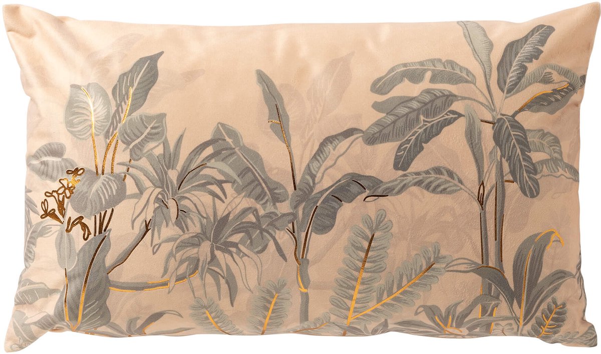 Dutch Decor AARON - sierkussen 30x50 cm - bladmotief - Moss Gray - roze - Inclusief binnenkussen - Luxe kussens voor woonkamer & bank Lichtgrijs