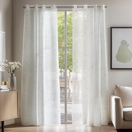Hiasan Glasgordijn, set van 2 gordijnen, voor woonkamer met ringen