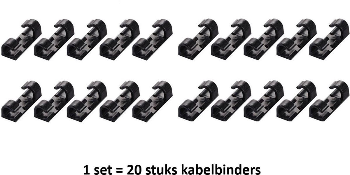 20 stuks - Zelfklevende Kabelclips - Kabel Houder -Zelfklevend - Acryl Plakzijde Kabelklemmen – Kabelbinders - Kabel Organizer - Zwart - Underdog Tech