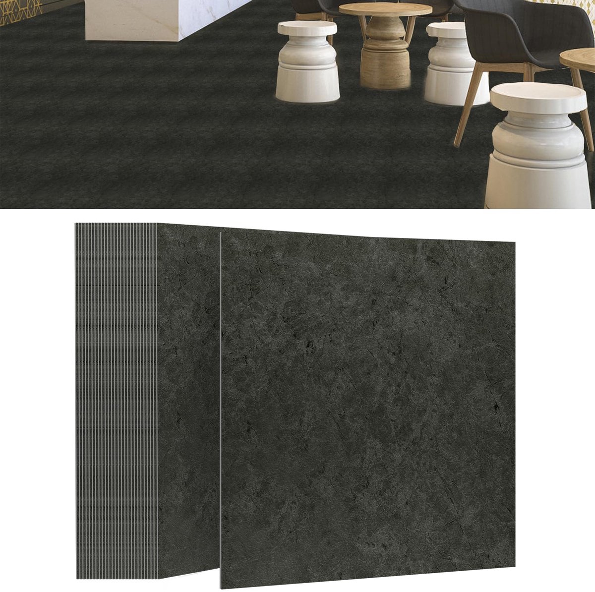 Aufun PVC-vloerbedekking - 30 x 30 cm - set van 27 stuks - 2,51 m² - voor keuken, woonkamer en balkon - donkergrijs marmer