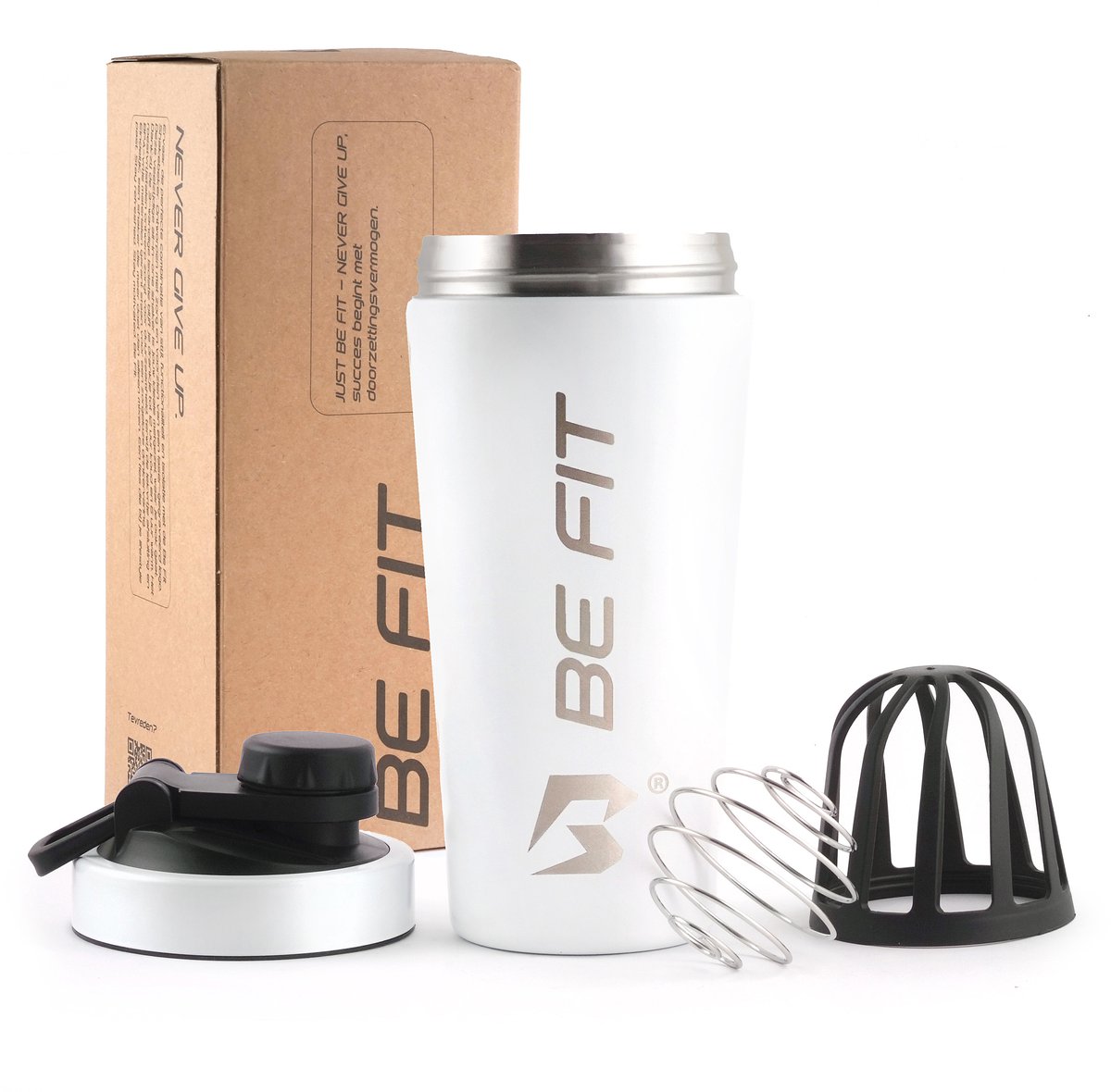 Goedkoopste Be Fit RVS Shakebeker / Drinkfles (Thermos) – 750 mL – Smoothie Beker - Premium Proteïne & Eiwit Shaker – Shake Beker - 12 uur koud – Wit