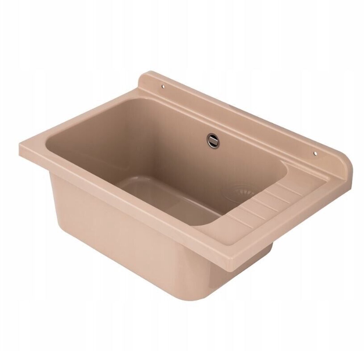 QLS Gootsteen Beige 58x38x27 cm van Kunststof - Inclusief Sifonset - voor Tuin en Wasruimte 10869
