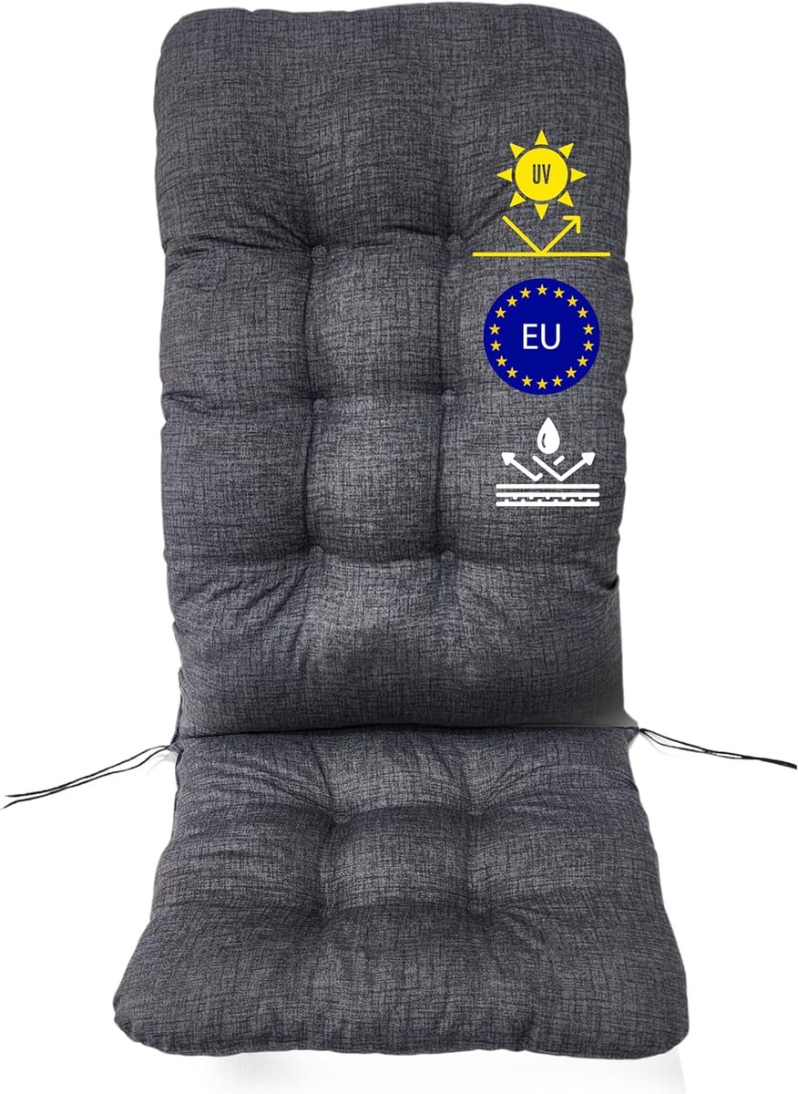 Kussen met hoge rugleuning voor tuinstoelen - Waterafstotend, UV-bestendig, 120 x 50 x 8 c