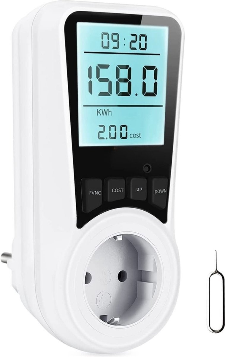 Intelectro Verbruiksmeter - Optimaal Beheer van Energie met de Krachtige Verbruiksmeter voor Slim Verbruik - Overspanningsbeveiliging - 7 Monitor Modi - Max 3680W - 16 A - Compact Design - Wit - Levering Sneller dan Aangegeven!