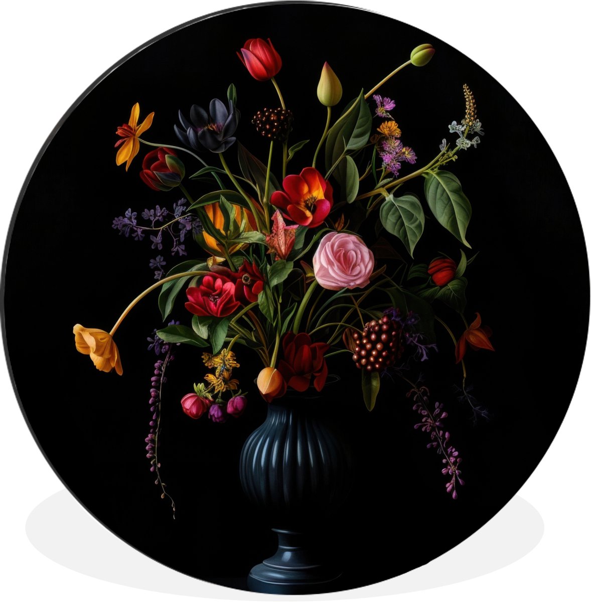 WallCircle Wandcirkel - Muurcirkel - Bloemen - Bessen - Klassiek - Aluminium - Dibond - 30x30 cm - Binnen en Buiten Boeket - Bloemen 1
