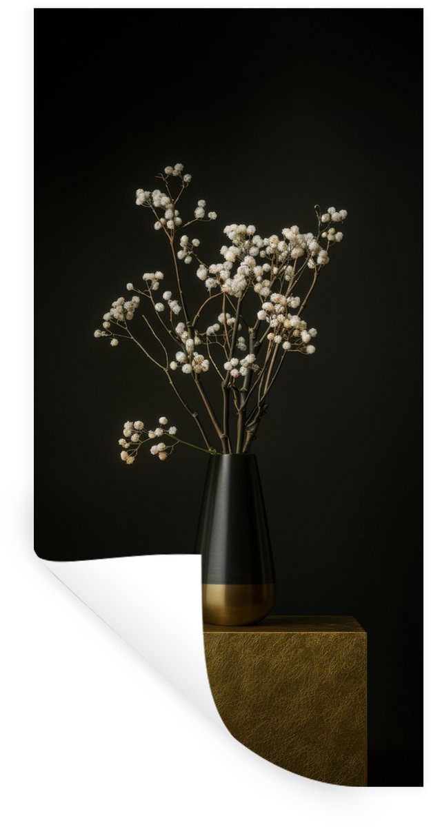 Muurstickers - Sticker Folie - Bloembollen - Wit - Vaas - Minimalistisch - 80x160 cm - Pla