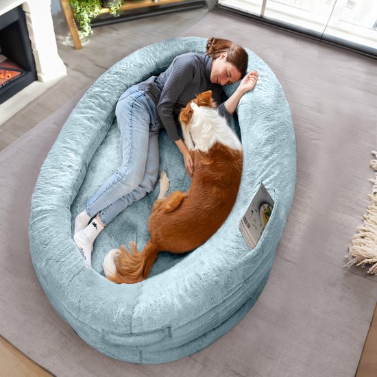 Human Dog Bed - Groot Zitzakbed voor Volwassenen - Hondenbed Voor Mensen - Perfect voor Ontspanning, Lezen en Chillen - Blauw - 122x183x28 cm