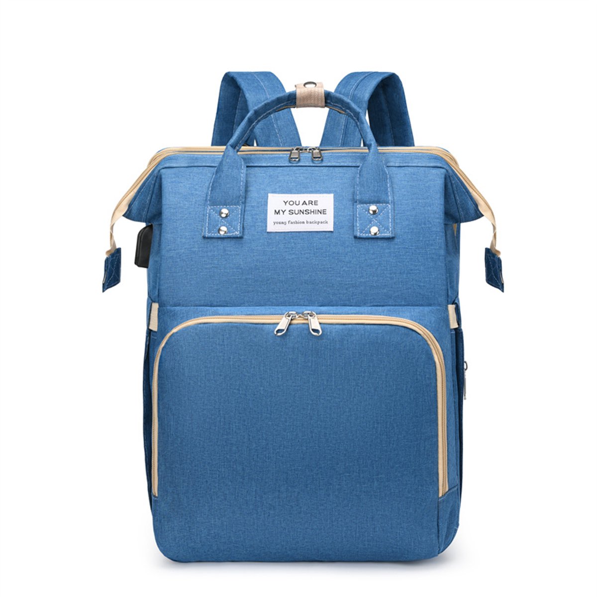 IL BAMBINI - Grote Luiertas rugzak - Luiertas verzorgingstas met uitklapbaar babybedje - luierrugzak extra buggy en kinderwagen haken inclusief geïsoleerde flessenhouder - Blauw