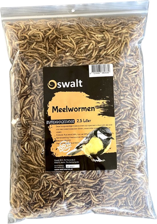 Oswalt Meelwormen - Gedroogd - 2,5 Liter - Buitenvogelvoer