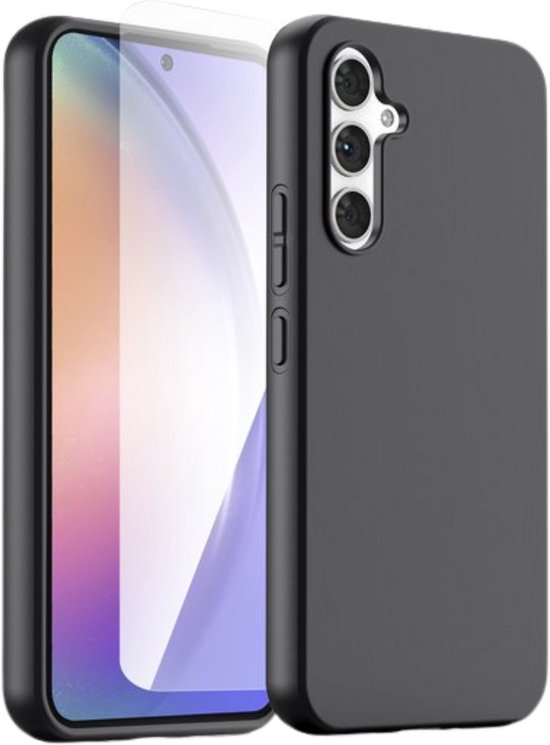 Podec Hoesje Geschikt voor Samsung Galaxy A54 - Zwart Telefoonhoesje - Anti-Shock Case Cover met 1x Screenprotector