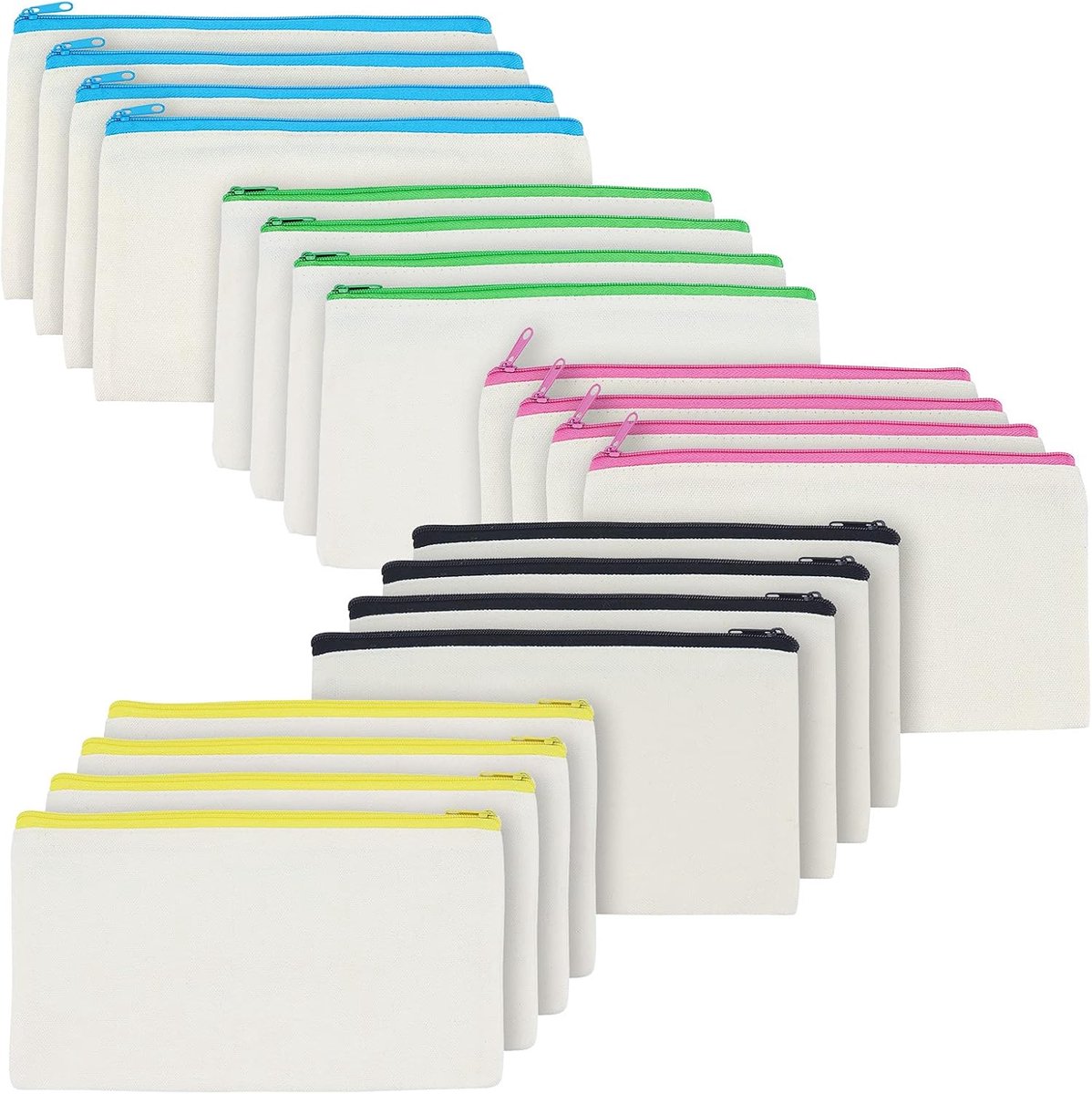 20 Stuks Blanco Canvas Tassen met Rits - Multifunctionele Make-uptassen en Cosmetische Etuis