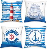 Boraboi ® Stijlvolle Set van 4 Maritieme Kussenslopen voor Huisdecoratie in Zacht Fluweel, 45 x 45 cm