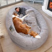 SEEZSSA Hondenbed voor mensen, gigantisch hondenbed voor mensen, 180 x 14 cm x 35 cm, groot zitzakbed voor mensen en volwassenen, wollig hondenbed van imitatiebont met afneembare wasbare hoes, kussen