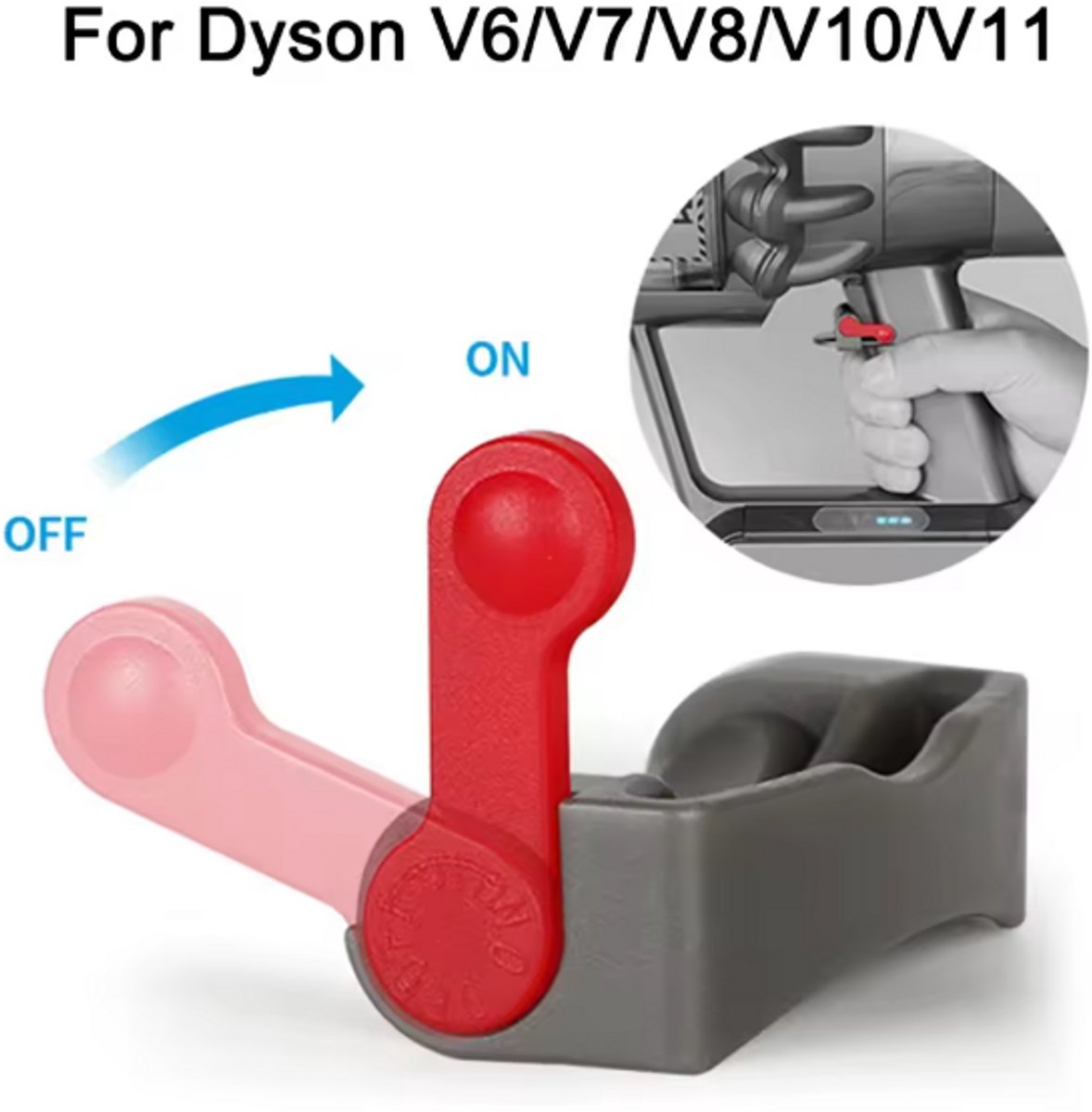 TLVX Schakelaar Vergrendeling Geschikt voor Dyson V6 / V7 / V8 / V10 / V11 / V15 Trigger knop locker – Power Button Lock – Stofzuiger Aan/Uit Schakelaar Knop – Switch Button - Blokkeer de knop en bevrijd uw vinger – Zet knop stofzuiger vast