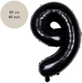 Fienosa - Cijfer Ballonnen - Nummer 9 - Zwart - 101 cm - Helium Ballon - Verjaardag Versiering - Verjaardag Ballon - Leeftijd verjaardag - Verjaardagsballon - Verjaardag