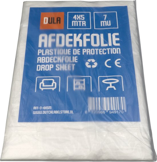 Afdekfolie 4 x 5 meter Transparant Dikte 7 mu Bouwfolie Afdekzeil Beschermfolie - Bescherming voor meubels tijdens schilderen - DULA