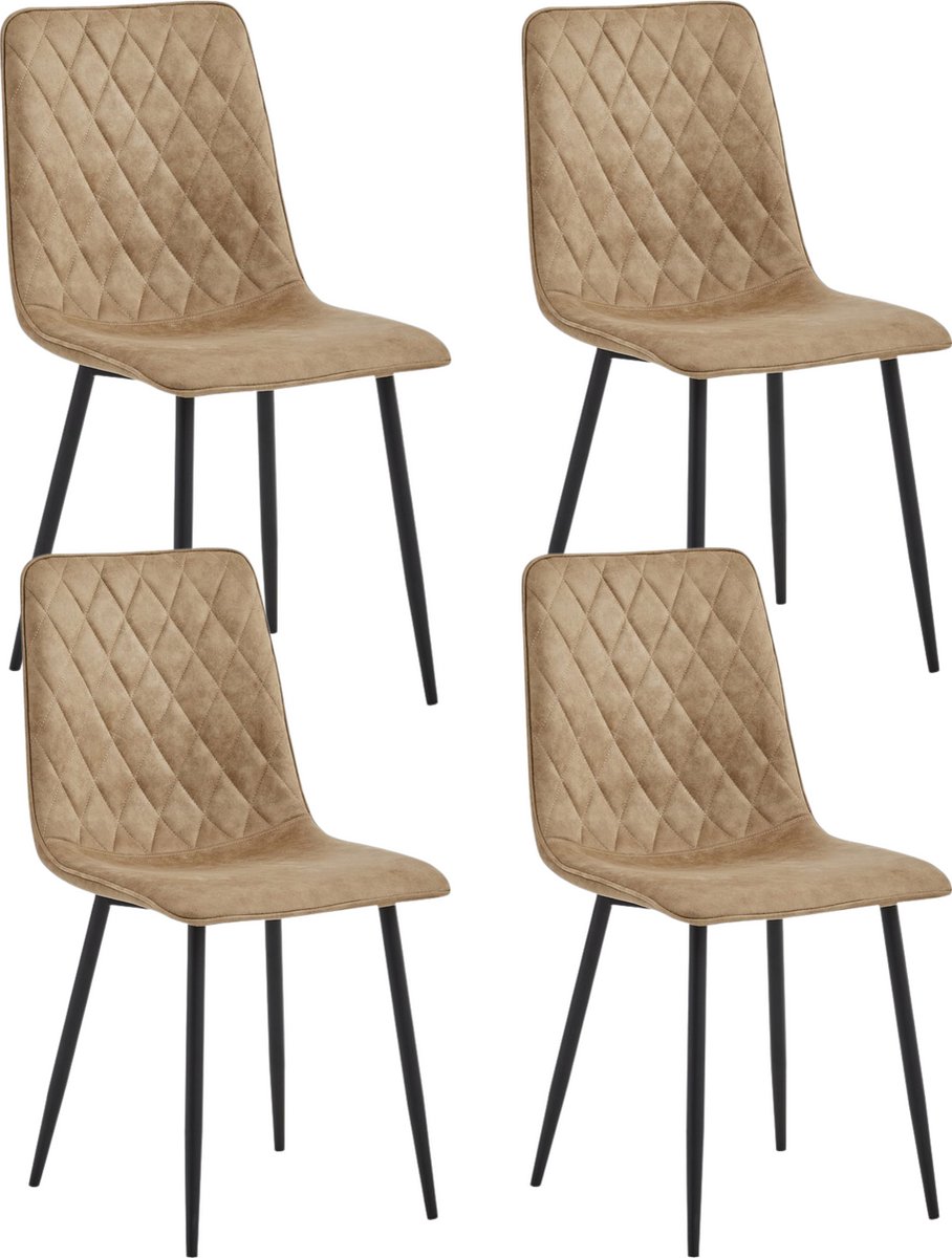 Colenis - Elise Eetkamerstoel - Set Van 4 - Beige - Microvezel - Industrieel