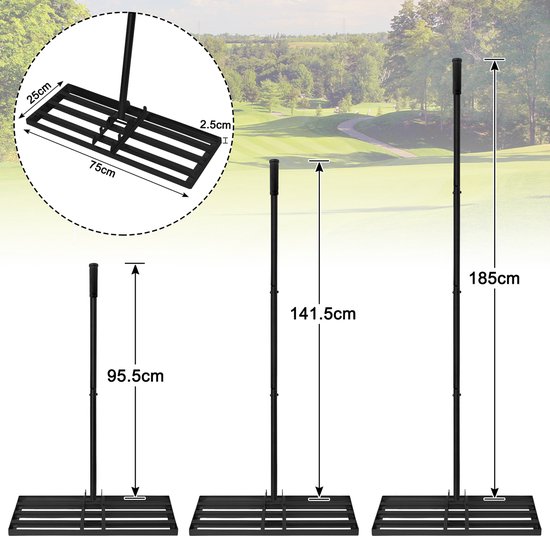 Aufun roestvrij staal gras nivellering hark golf profi met verstelbare steel, leveling rake voor zand en trekken, vlakmaker voor golfbaan, tuin en hof (25×75 cm) van Aufun — afbeelding 5