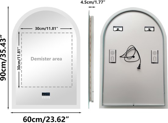 Miroir de salle de bain LUVODI avec éclairage LED - miroir mural 600x900mm avec éclairage - Enceintes Bluetooth - rétroéclairage 3 couleurs dimmable - anti-condensation - fonction mémoire - affichage intelligent de la température de l'heure