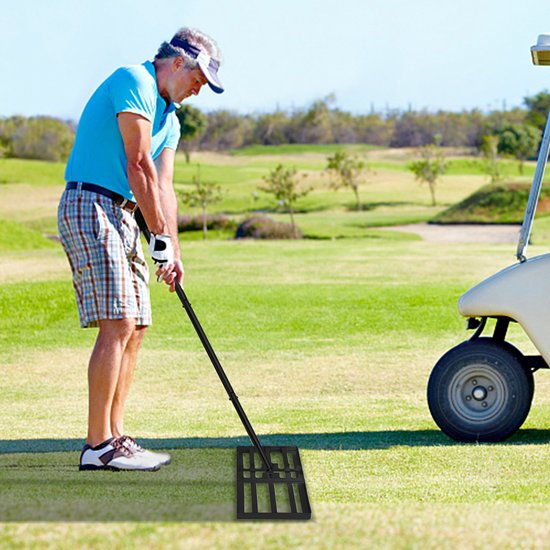 Aufun gras egaliseer rake golf profi roestvrij staal nivellering hark met verstelbare steel, leveling rake voor zand en trekken, vlakmaker voor golfbaan, tuin en hof (25×50 cm) van Aufun — afbeelding 3