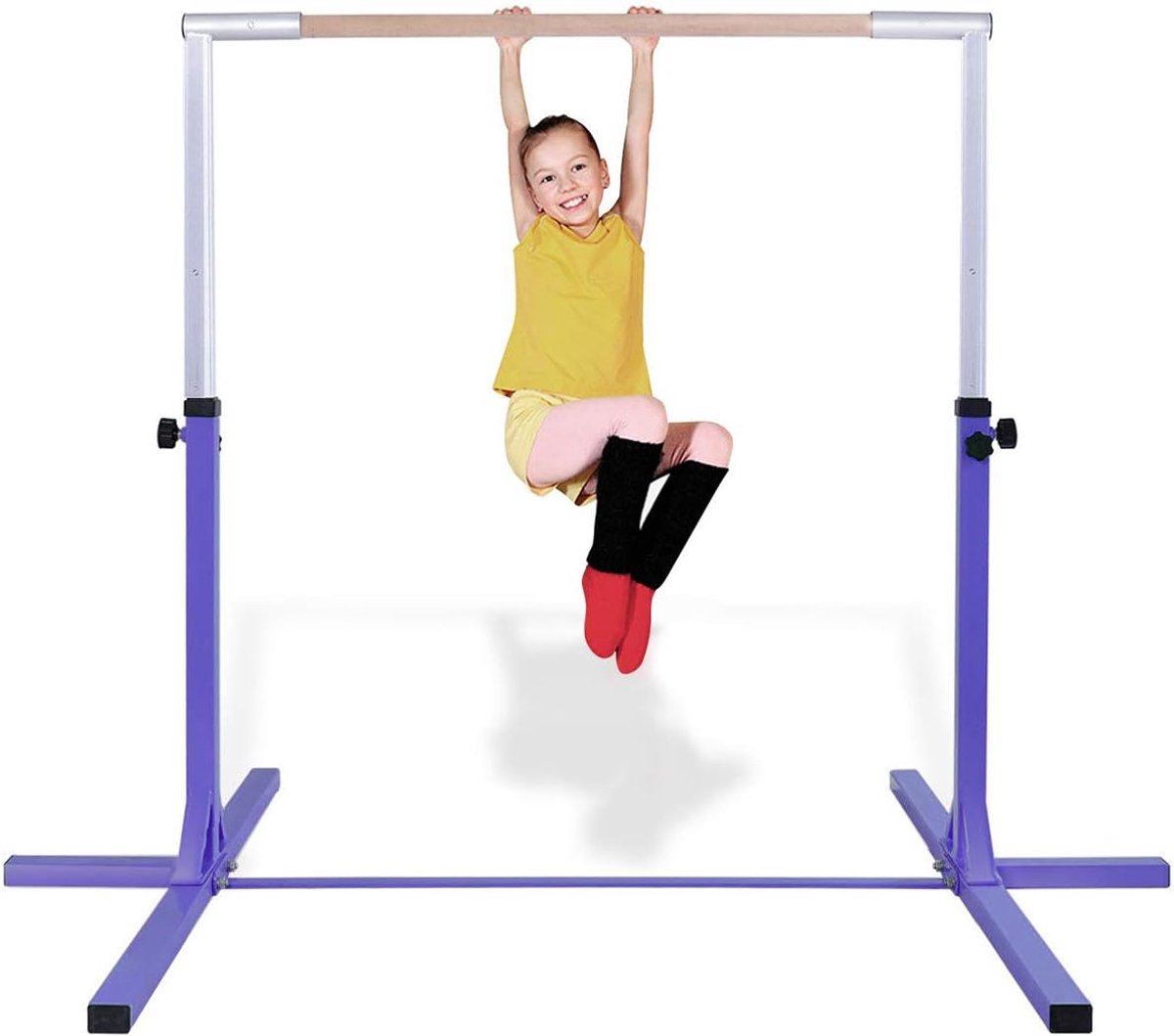 Costway Gymnastiekrek, turnrek, in hoogte verstelbaar, turnstangen tot 100 kg belastbaar, rekstang, trainingsapparatuur, oefenstang voor binnen, thuistraining, paars