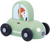 Janod Cross Roads - Voiture verte en bois - Petite voiture facile à manipuler - Stimule la motricité fine et l'imagination - Dès 1 an