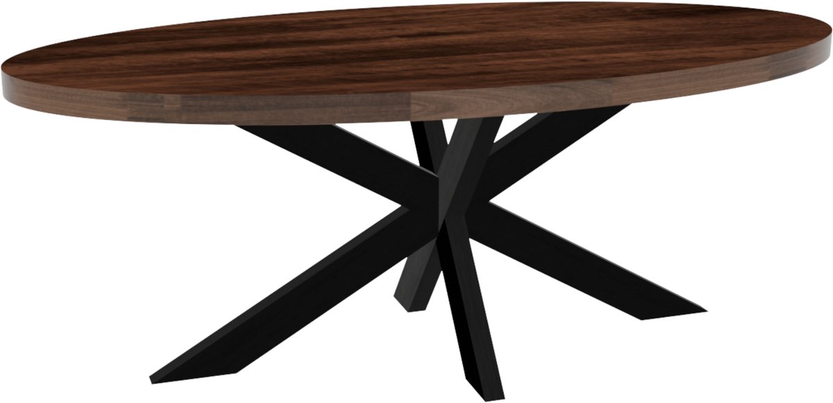 Eettafel ovaal mangohout 200cm James walnoot bruin ovale industriële tafel duurzaam mango eetkamertafel
