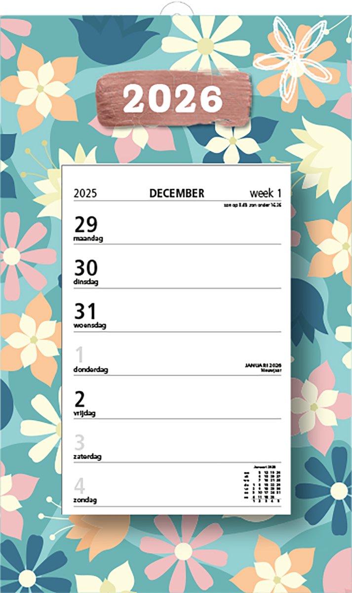 MGPcards - Week Scheurkalender 2026 - Week begint op maandag - 21 x 34 cm - Bloemen - Blauw