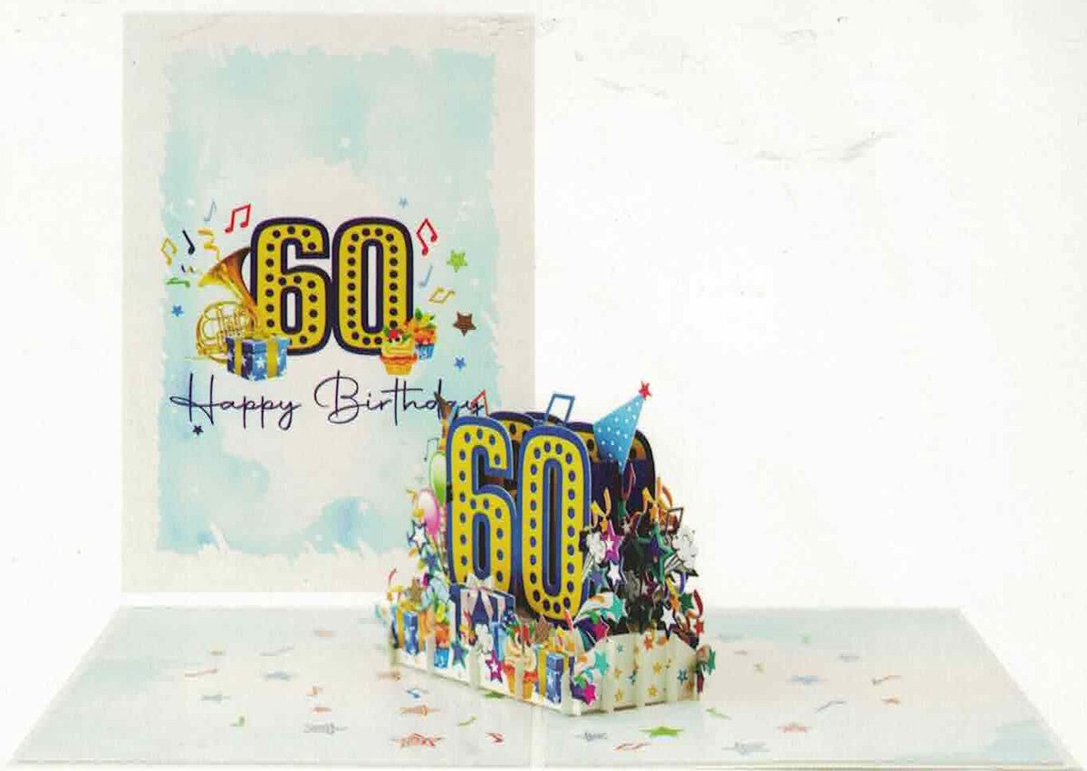 Pop up wenskaart - pop out wenskaart - felicitatie - wenskaart - 60 jaar - happy birthday