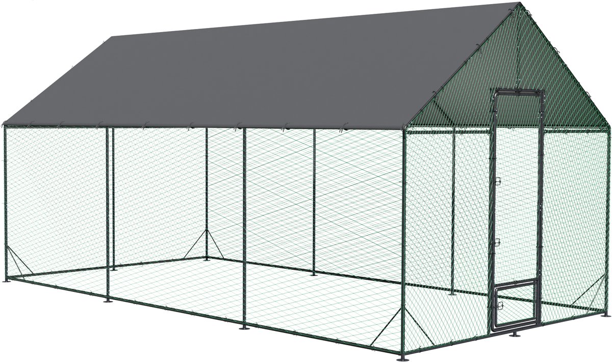 Bingopaw - Kippenhok en ren - Groot buiten eendenhok - Inloopkooi voor pluimvee - Eendenhok - met nylon net - Metalen buizen met zilverkleurige poedercoating - XXL - 300 x 602 x 276 cm